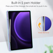 For Samsung Galaxy Tab S9 FE Acrylic 3-folding Smart Leather Tablet Case with Pen Slot(Sky Blue)
