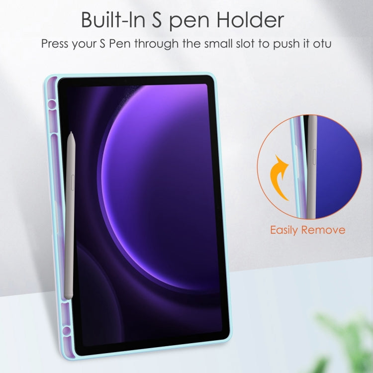 For Samsung Galaxy Tab S9 FE Acrylic 3-folding Smart Leather Tablet Case with Pen Slot(Sky Blue)