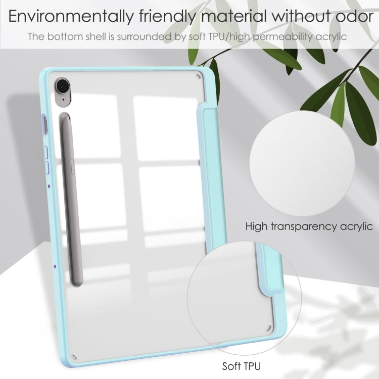 For Samsung Galaxy Tab S9 FE Acrylic 3-folding Smart Leather Tablet Case with Pen Slot(Sky Blue)