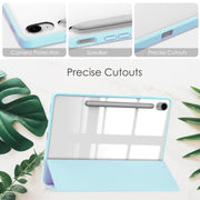 For Samsung Galaxy Tab S9 FE Acrylic 3-folding Smart Leather Tablet Case with Pen Slot(Sky Blue)