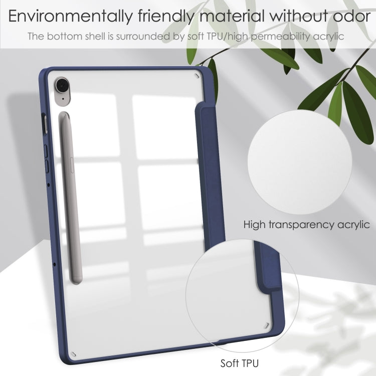 For Samsung Galaxy Tab S9 FE Acrylic 3-folding Smart Leather Tablet Case with Pen Slot(Dark Blue)