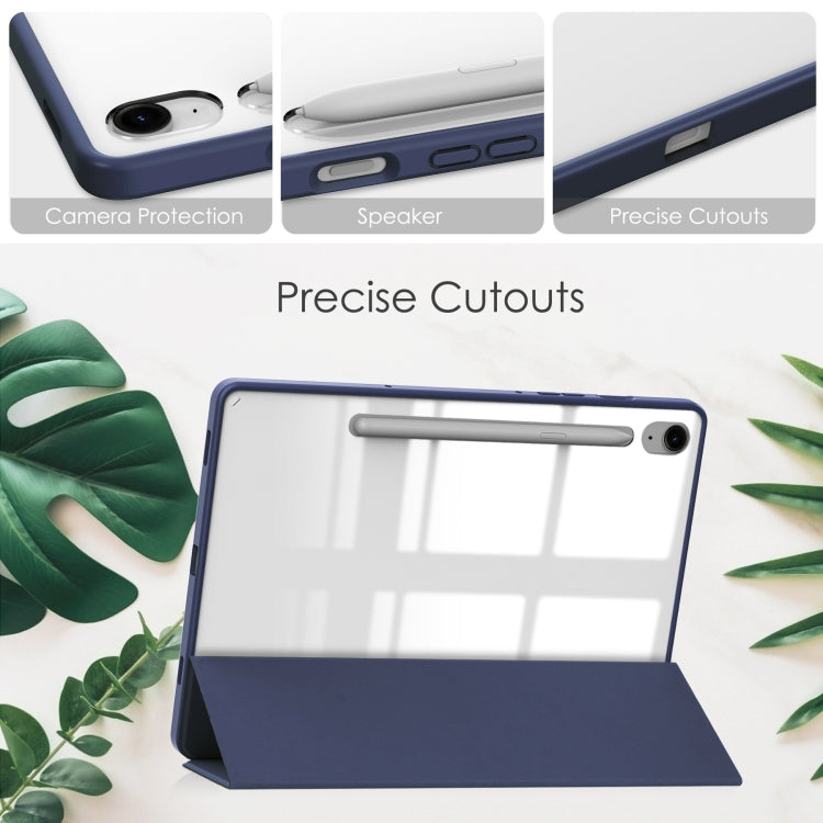 For Samsung Galaxy Tab S9 FE Acrylic 3-folding Smart Leather Tablet Case with Pen Slot(Dark Blue)