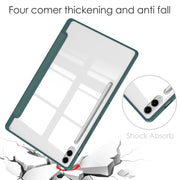 For Samsung Galaxy Tab S9 FE+ / S10+ Acrylic 3-folding Smart Leather Tablet Case with Pen Slot(Dark Green)