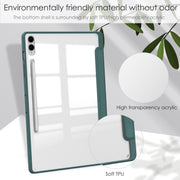 For Samsung Galaxy Tab S9 FE+ / S10+ Acrylic 3-folding Smart Leather Tablet Case with Pen Slot(Dark Green)