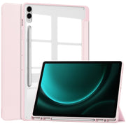 For Samsung Galaxy Tab S9 FE+ / S10+ Acrylic 3-folding Smart Leather Tablet Case with Pen Slot(Pink)