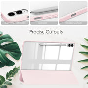 For Samsung Galaxy Tab S9 FE+ / S10+ Acrylic 3-folding Smart Leather Tablet Case with Pen Slot(Pink)