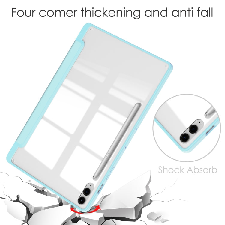 For Samsung Galaxy Tab S9 FE+ / S10+ Acrylic 3-folding Smart Leather Tablet Case with Pen Slot(Sky Blue)