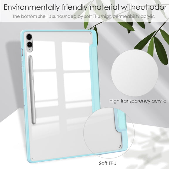 For Samsung Galaxy Tab S9 FE+ / S10+ Acrylic 3-folding Smart Leather Tablet Case with Pen Slot(Sky Blue)