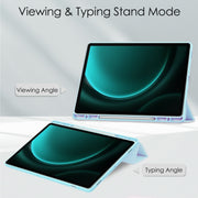 For Samsung Galaxy Tab S9 FE+ / S10+ Acrylic 3-folding Smart Leather Tablet Case with Pen Slot(Sky Blue)