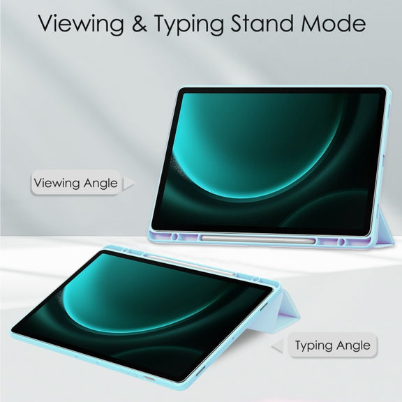 For Samsung Galaxy Tab S9 FE+ / S10+ Acrylic 3-folding Smart Leather Tablet Case with Pen Slot(Sky Blue)