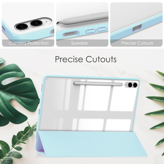 For Samsung Galaxy Tab S9 FE+ / S10+ Acrylic 3-folding Smart Leather Tablet Case with Pen Slot(Sky Blue)