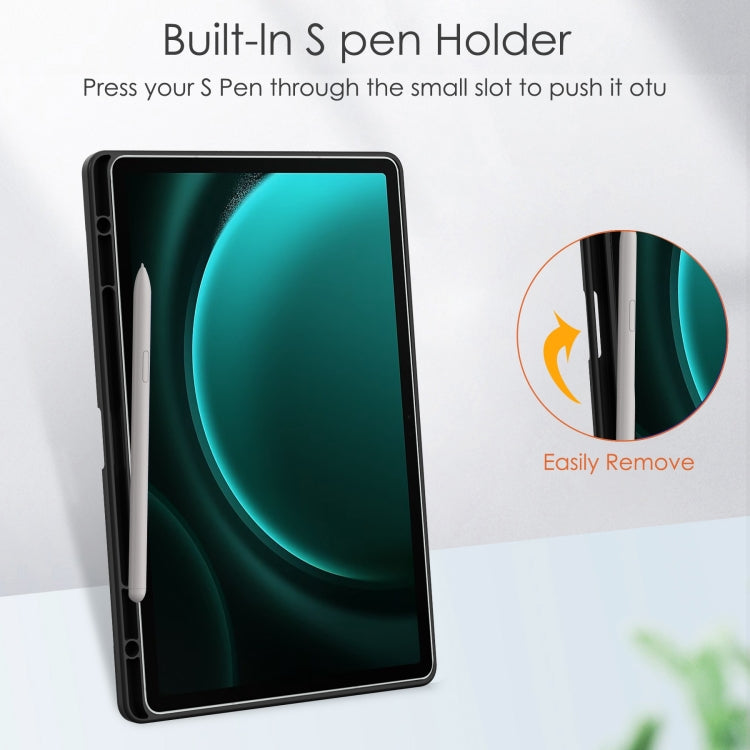 For Samsung Galaxy Tab S9 FE+ Acrylic 3-folding Smart Leather Tablet Case with Pen Slot(Black)