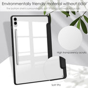 For Samsung Galaxy Tab S9 FE+ Acrylic 3-folding Smart Leather Tablet Case with Pen Slot(Black)