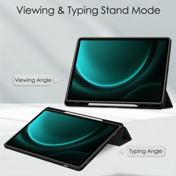 For Samsung Galaxy Tab S9 FE+ Acrylic 3-folding Smart Leather Tablet Case with Pen Slot(Black)