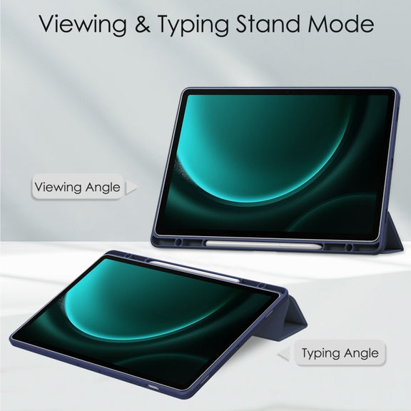For Samsung Galaxy Tab S9 FE+ / S10+ Acrylic 3-folding Smart Leather Tablet Case with Pen Slot(Dark Blue)