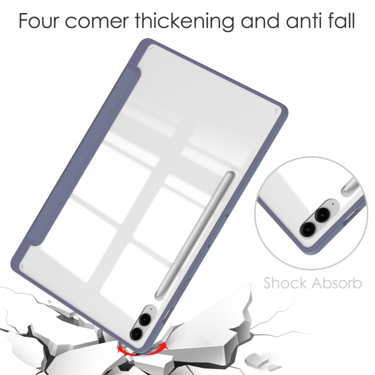 For Samsung Galaxy Tab S9 FE+ / S10+ Acrylic 3-folding Smart Leather Tablet Case with Pen Slot(Lavender)