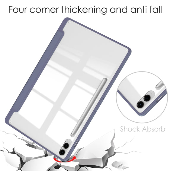 For Samsung Galaxy Tab S9 FE+ / S10+ Acrylic 3-folding Smart Leather Tablet Case with Pen Slot(Lavender)
