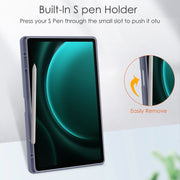 For Samsung Galaxy Tab S9 FE+ / S10+ Acrylic 3-folding Smart Leather Tablet Case with Pen Slot(Lavender)
