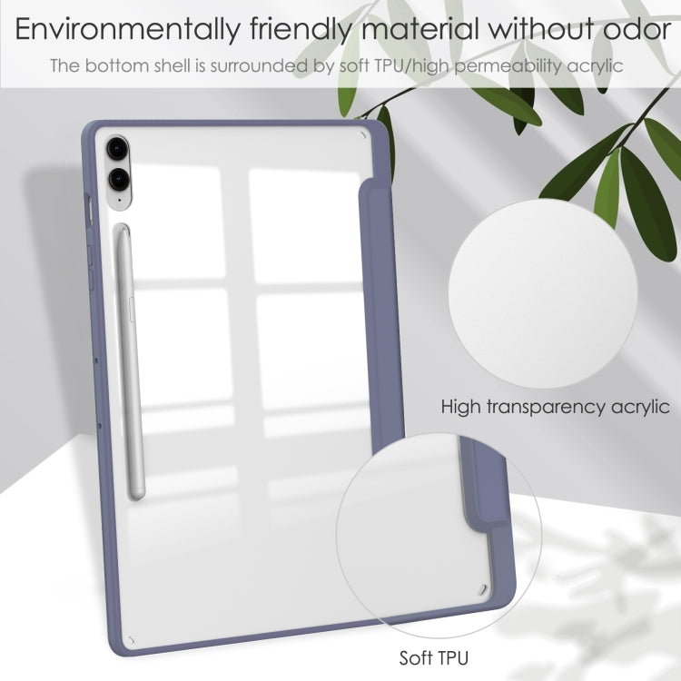 For Samsung Galaxy Tab S9 FE+ / S10+ Acrylic 3-folding Smart Leather Tablet Case with Pen Slot(Lavender)