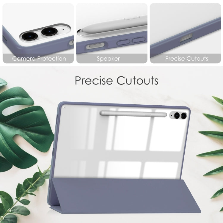 For Samsung Galaxy Tab S9 FE+ / S10+ Acrylic 3-folding Smart Leather Tablet Case with Pen Slot(Lavender)