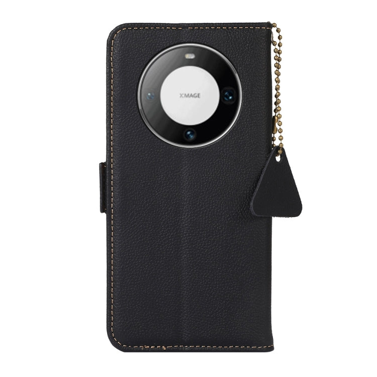 For Huawei Mate 60 Side-Magnetic TJ Genuine Leather RFID Phone Case(Black)