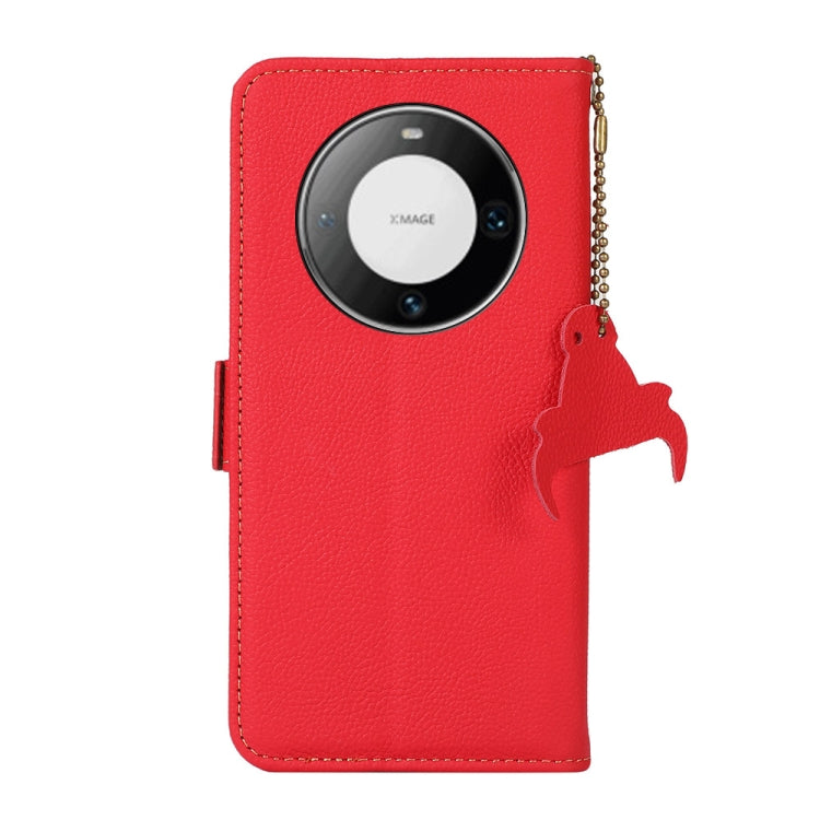 For Huawei Mate 60 Side-Magnetic TJ Genuine Leather RFID Phone Case(Red)