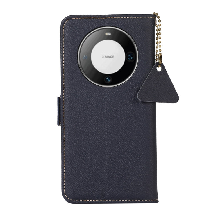 For Huawei Mate 60 Side-Magnetic TJ Genuine Leather RFID Phone Case(Blue)