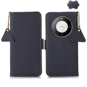For Huawei Mate 60 Pro Side-Magnetic TJ Genuine Leather RFID Phone Case(Blue)