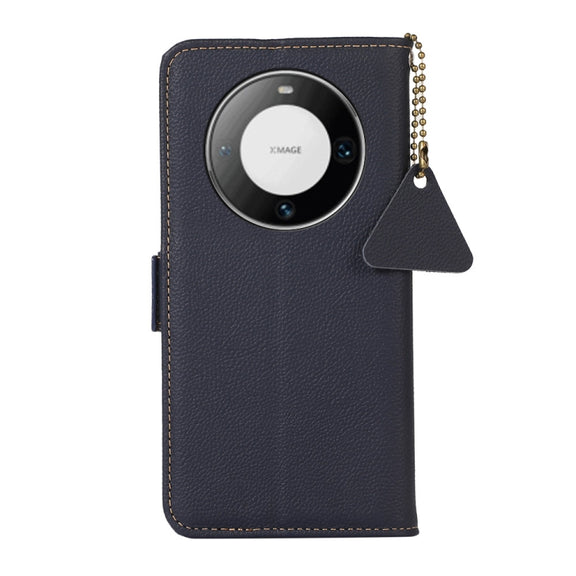 For Huawei Mate 60 Pro Side-Magnetic TJ Genuine Leather RFID Phone Case(Blue)