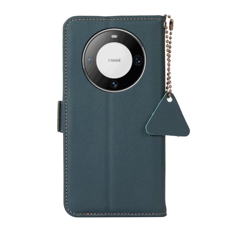 For Huawei Mate 60 Pro Side-Magnetic TJ Genuine Leather RFID Phone Case(Green)