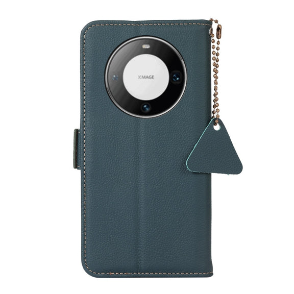 For Huawei Mate 60 Pro Side-Magnetic TJ Genuine Leather RFID Phone Case(Green)