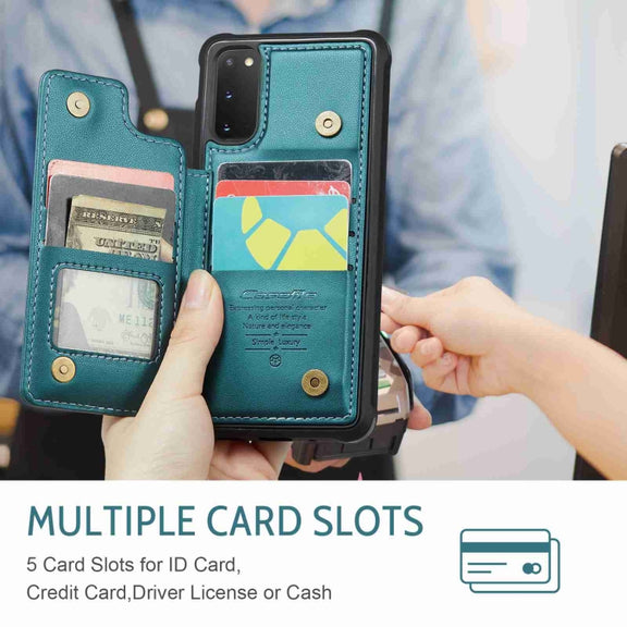 For Samsung Galaxy S20 FE CaseMe C22 Card Slots Holder RFID Anti-theft Phone Case(Blue Green)