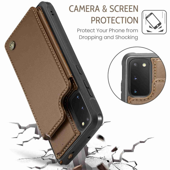 For Samsung Galaxy S20 FE CaseMe C22 Card Slots Holder RFID Anti-theft Phone Case(Brown)