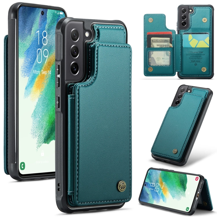 For Samsung Galaxy S21 FE 5G CaseMe C22 Card Slots Holder RFID Anti-theft Phone Case(Blue Green)