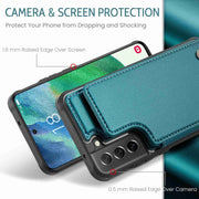 For Samsung Galaxy S21 FE 5G CaseMe C22 Card Slots Holder RFID Anti-theft Phone Case(Blue Green)