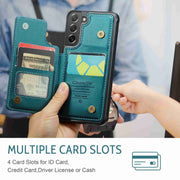 For Samsung Galaxy S21 FE 5G CaseMe C22 Card Slots Holder RFID Anti-theft Phone Case(Blue Green)