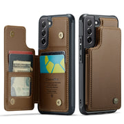 For Samsung Galaxy S21 FE 5G CaseMe C22 Card Slots Holder RFID Anti-theft Phone Case(Brown)