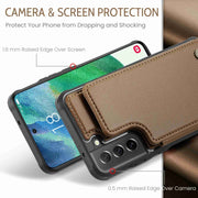 For Samsung Galaxy S21 FE 5G CaseMe C22 Card Slots Holder RFID Anti-theft Phone Case(Brown)