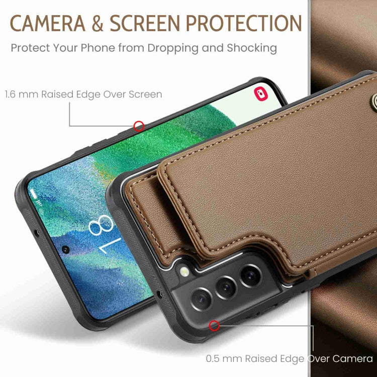 For Samsung Galaxy S21 FE 5G CaseMe C22 Card Slots Holder RFID Anti-theft Phone Case(Brown)