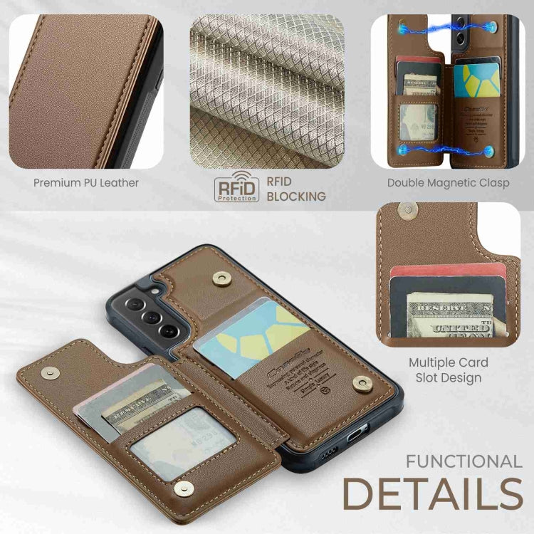 For Samsung Galaxy S21 FE 5G CaseMe C22 Card Slots Holder RFID Anti-theft Phone Case(Brown)