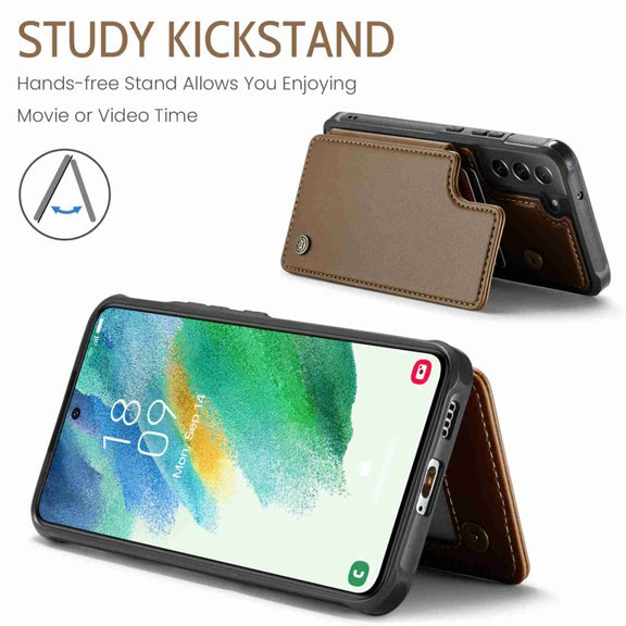 For Samsung Galaxy S21 FE 5G CaseMe C22 Card Slots Holder RFID Anti-theft Phone Case(Brown)