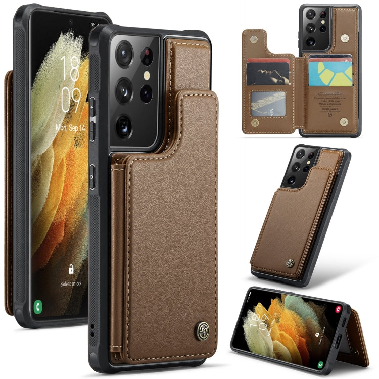 For Samsung Galaxy S21 Ultra 5G CaseMe C22 Card Slots Holder RFID Anti-theft Phone Case(Brown)