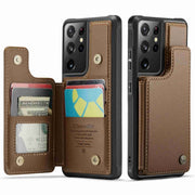 For Samsung Galaxy S21 Ultra 5G CaseMe C22 Card Slots Holder RFID Anti-theft Phone Case(Brown)
