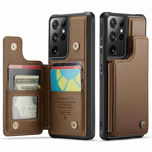 For Samsung Galaxy S21 Ultra 5G CaseMe C22 Card Slots Holder RFID Anti-theft Phone Case(Brown)
