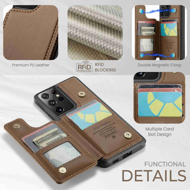 For Samsung Galaxy S21 Ultra 5G CaseMe C22 Card Slots Holder RFID Anti-theft Phone Case(Brown)