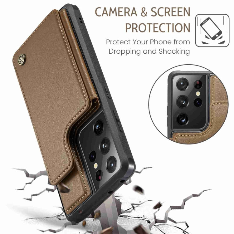 For Samsung Galaxy S21 Ultra 5G CaseMe C22 Card Slots Holder RFID Anti-theft Phone Case(Brown)