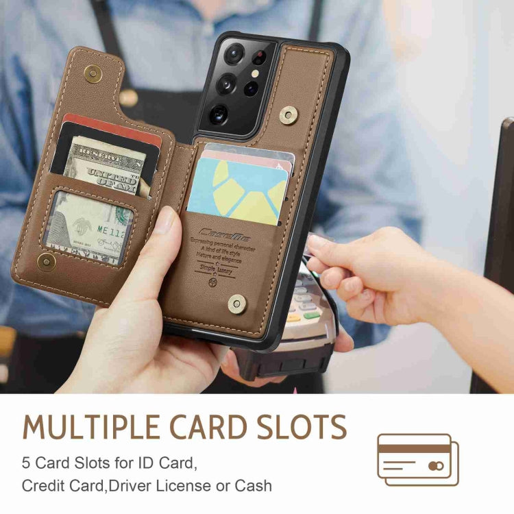 For Samsung Galaxy S21 Ultra 5G CaseMe C22 Card Slots Holder RFID Anti-theft Phone Case(Brown)