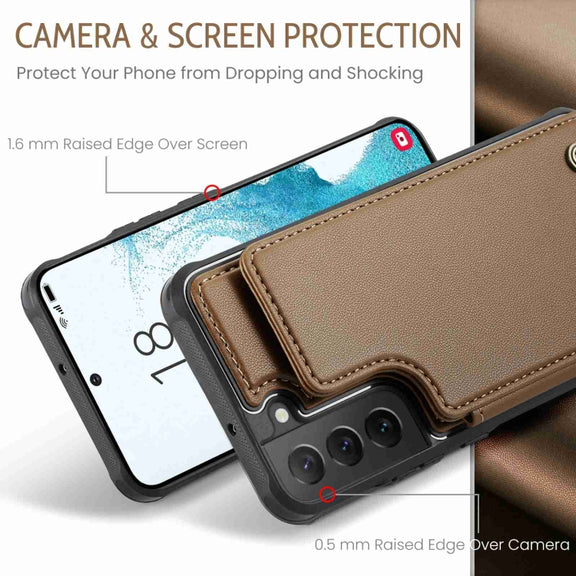 For Samsung Galaxy S22 5G CaseMe C22 Card Slots Holder RFID Anti-theft Phone Case(Brown)