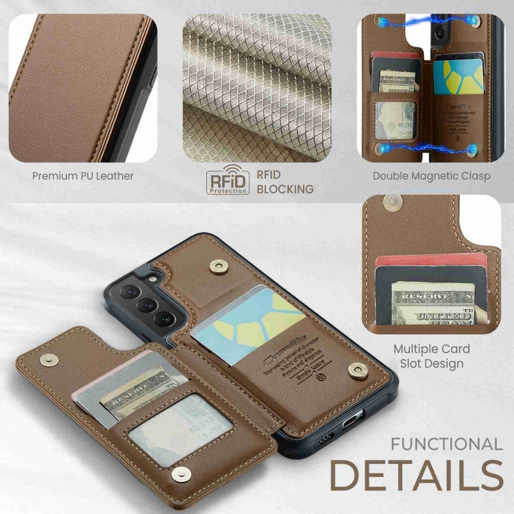 For Samsung Galaxy S22 5G CaseMe C22 Card Slots Holder RFID Anti-theft Phone Case(Brown)