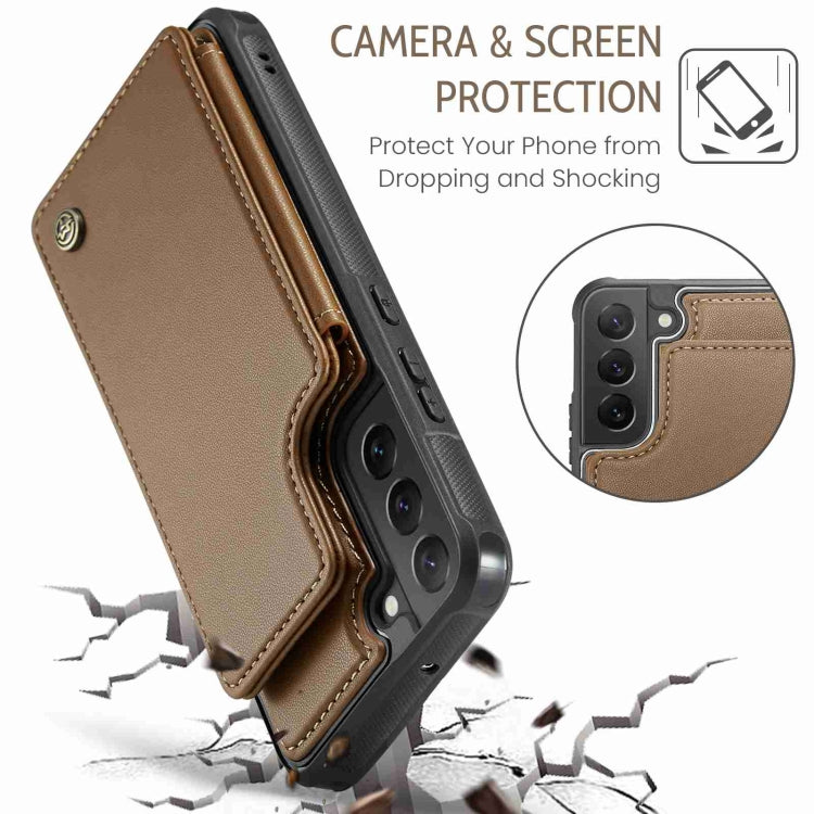 For Samsung Galaxy S22 5G CaseMe C22 Card Slots Holder RFID Anti-theft Phone Case(Brown)